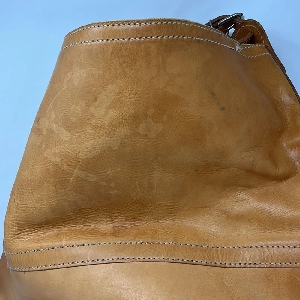 Large Tall Belting Leather Zip Tongue Groove Closure Hand Crossbody Bucket Bag